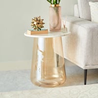 طاولة جانبية ريفولي بسطح من الرخام و قاعدة زجاج