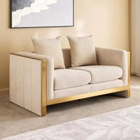 كنبة أوليفارا و مقعدين مع وسادتين قماش لون كريمي و...