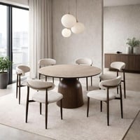 طاولة طعام فيورينزا مستديرة سطح سيراميك بيج و قاعد...