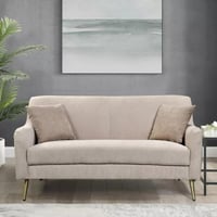 كنبة ستارم مقعدين مع وسادتين قماش مخملي لون بيج بأ...