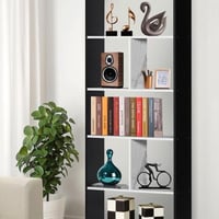 وحدة رفوف بتصميم مفتوح 5 أدوار- أسود وأبيض رخامي