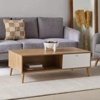 طاولة قهوة مستطيلة نيڤيسّا خشب صلب بيج مع رف مفتوح...