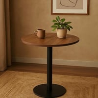 طاولة خشب دائرية بقاعده معدن لون بني x أسود مقاس 7...