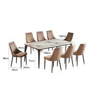 طاولة طعام جوليا سطح بديل الرخام 8 كراسي قماش مخمل...