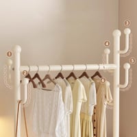 علاقة ملابس ياقوت معدن لون ابيض بعجلات وسلة تخزين...