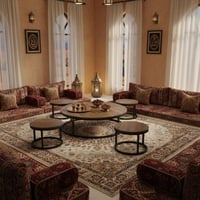 طقم طاولات شاي 5 قطع سطح خشب بني دائري بقاعدة معدن...