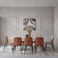 طقم طاولة سفرة مستطيلة من الحجر الملبد ابيض 8 كراس...