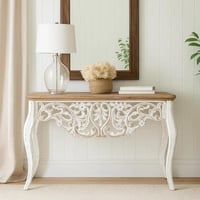 كونسول نوفيلّا بوهيمي من الخشب تشطيب ريفي لون ابيض...