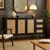 كونسول الزمرد خشبي مع راتان 3 ادراج و 3 أبواب لون...