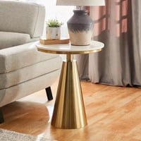 طاولة بسطح من الرخام الأصلي قاعدة معدن ذهبي - مارك...