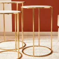 طقم طاولات متداخلة مستديرة من 3 قطع بسطح من الرخام...