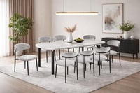 طاولة طعام ميريلا بيضاوي سطح بديل الرخام رمادي بأر...