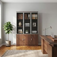 دولاب ملفات سيينا 3 درفات خشب بني فاتح مع زجاج