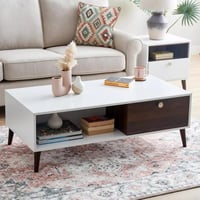 طاولة قهوة لورفينا خشب هندسي ابيض مع درج بني