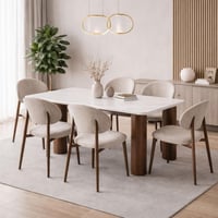 طاولة طعام بيليندا سطح رخام قاعدة معدن بني مع 6 كر...