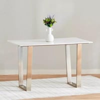 طاولة سفرة بسطح رخام أصلي و قاعدة معدن سيلفر 4 كرا...