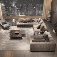 كنب زاوية ميرونا على شكل حرف L - قماش شانيل بني فا...