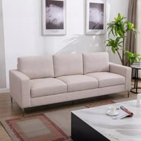 كنبة قماش 3 مقاعد من ديلفي بأرجل معدن لون بيج