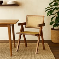 كرسي خشبي أنيق مع مقعد ومسند من الخيزران لون بني x...