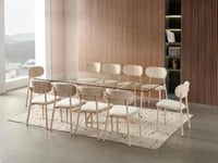 طاولة طعام مستطيلة سطح زجاجية 10 كراسي مبطنة بلون...