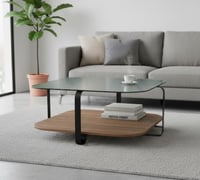 طاولة قهوة نويِمي مربعة سطح زجاج و رف خشب بني بهيك...