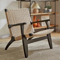 كرسي مفرد ميني خشب مع مقعد ومسند ظهر منسوج من الضف...