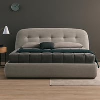 سرير كوري منجد بقماش كتان باللون الرمادي