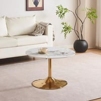 طاولة قهوة زيلڤيورا مستديرة سطح حجر ملبد ابيض بقاع...