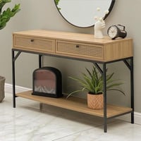 كونسول مارسيلينا خشب بيج بدرجين رتان و رف للتخزين...