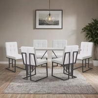 طقم طاولة سفرة مستطيلة من خشب هندسي مع 6 كراسي قما...