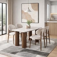 طاولة طعام بيليندا سطح رخام قاعدة معدن بني مع 4 كر...