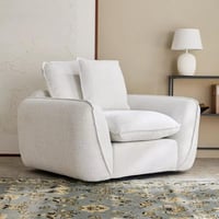 كنبة ريفيرا مفردة مع وسادة قماش بوكلية لون كريمي ب...