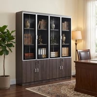 دولاب ملفات سيينا 4 درفات خشب رمادي مع زجاج