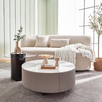 طقم طاولات قهوة أكرا من الحجر الملبد بقاعدة خشب -...