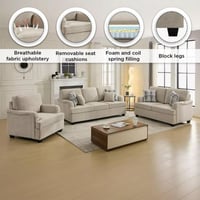 كرسي قماش بمساند ذراعين لون بيج من كاليفورنيا إن ا...