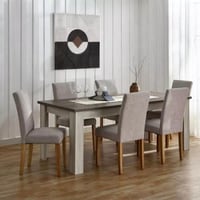 طقم طاولة سفرة خشب هندسي 6 كراسي قماش بأرجل خشب -...