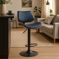 كرسي مرتفع جلد تالين قماش لون كحلي بقاعدة معدن مقا...