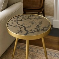 طاولة قهوة دائرية التيجان معدن بلون ذهبي مع ابيض أ...