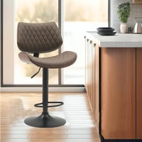 كرسي مرتفع جلد جاكوار بقاعدة معدن لون بني غامق مقا...