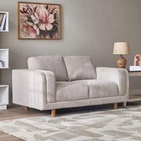 كنبة أفيلينا مقعدين قماش كتان بلون بيج بارجل خشب ز...