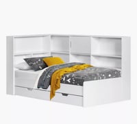 سرير فردي مع لوح رأسي ودرجين تخزين من فانيلا – 90x...