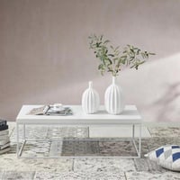 طاولة قهوة زافورا سطح خشب هندسي ابيض و هيكل معدن ا...