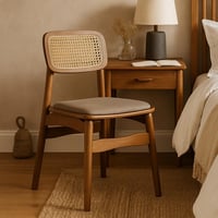 كرسي خشبي بمقعد مبطن ومسند من الخيزران لون بني x ب...