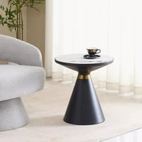 طاولة جانبية بسطح مستدير من الحجر المتلبّد ابيض بق...