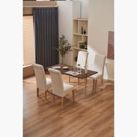 كرسي طعام من أنجيليك قماش بيج بارجل خشب زان لون خش...