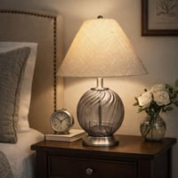 اباجورة طاولة يودورا بقاعدة زجاجية مزخرفة مع معدن...