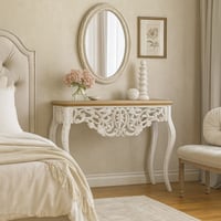 كونسول نوفيلّا بوهيمي من الخشب تشطيب ريفي لون ابيض...