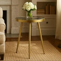 طاولة قهوة دائرية التيجان معدن بلون ذهبي مع ابيض أ...