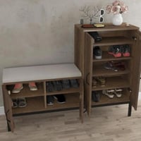 خزانة أحذية داستر خشب مع وسادة مقعد باللون البني م...