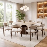 طاولة طعام فيورينزا مستديرة سطح سيراميك بيج و قاعد...